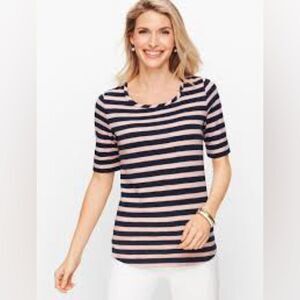 Talbots Navy and Pink Striped Short Sleeve Top size MP